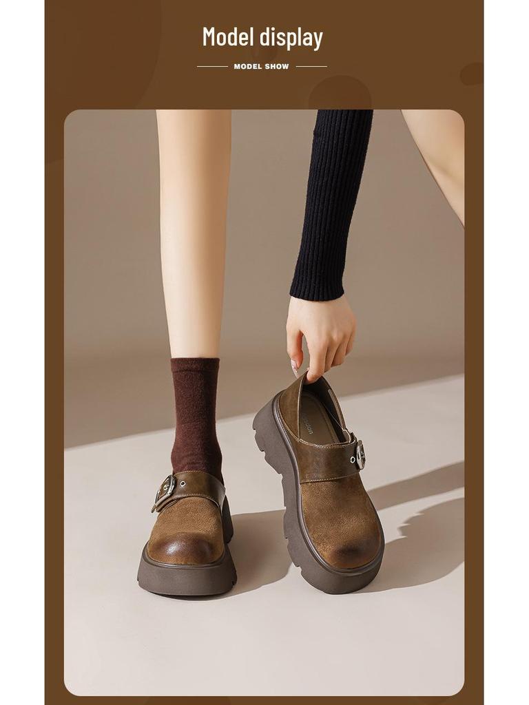 Augusden Women's Chunky Sole Brown Loafers: 2025 Summer British Style Soft Leather Two-Wear Shoes