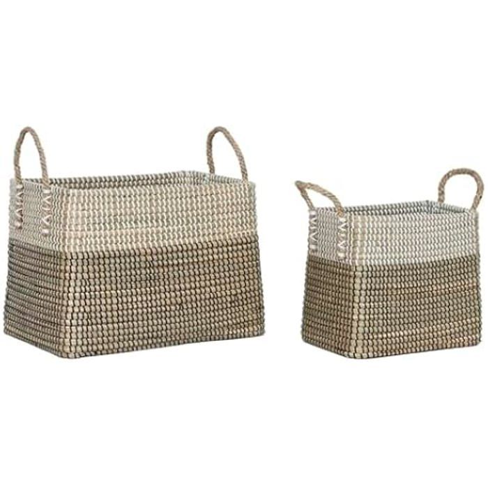 Panier À Linge - HOME ESPRIT - Lot De 2 - Multicolore - Herbe Marine - 25 X 44 X 38 Cm