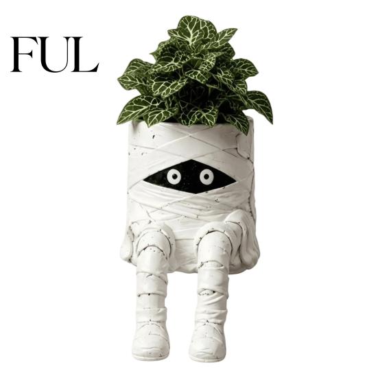 Spooky Home Accents Halloween Sitting Leg-Dangled Planter, Funny Long Leg Succulent Plant Pot Whimsical Window Display Ornaments with Pumpkin
