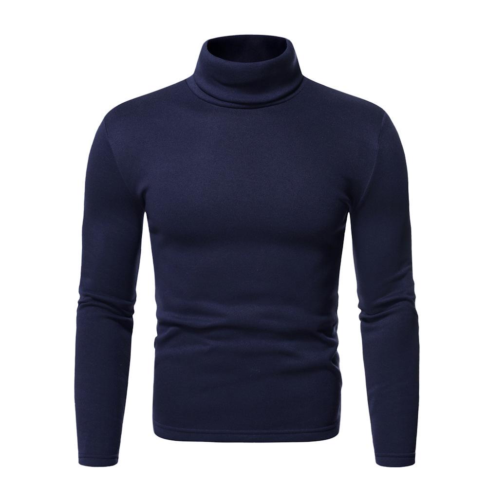 Men's High Neck Fleece Sweatshirt - Solid Color Autumn/Winter Pullover Base Layer T-shirt