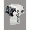 Camiseta Gráfica "Tigre" para Homens e Mulheres - Casual, Estilosa Estampa Animal 3D Manga Curta, Poliéster Streetwear|Estampa Animal Ousada|Tecido Elástico