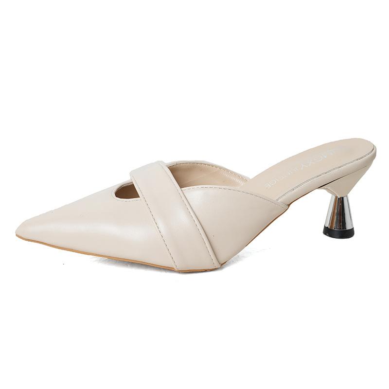 Baotou Half Slippers Women's Spring and Autumn 2024 New Internet Celebrity Empty Lazy Pointed Head Wearing Fashion High-heeled Cool Slippers