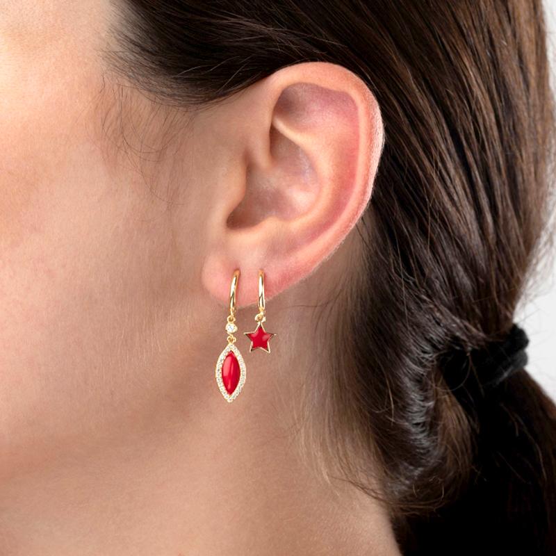 925 Silver Needle Cute Starfish/Shrimp Pendant Earrings Red Chili/ Star Enamel Gold Earrings For Women Fashion Jewelry
