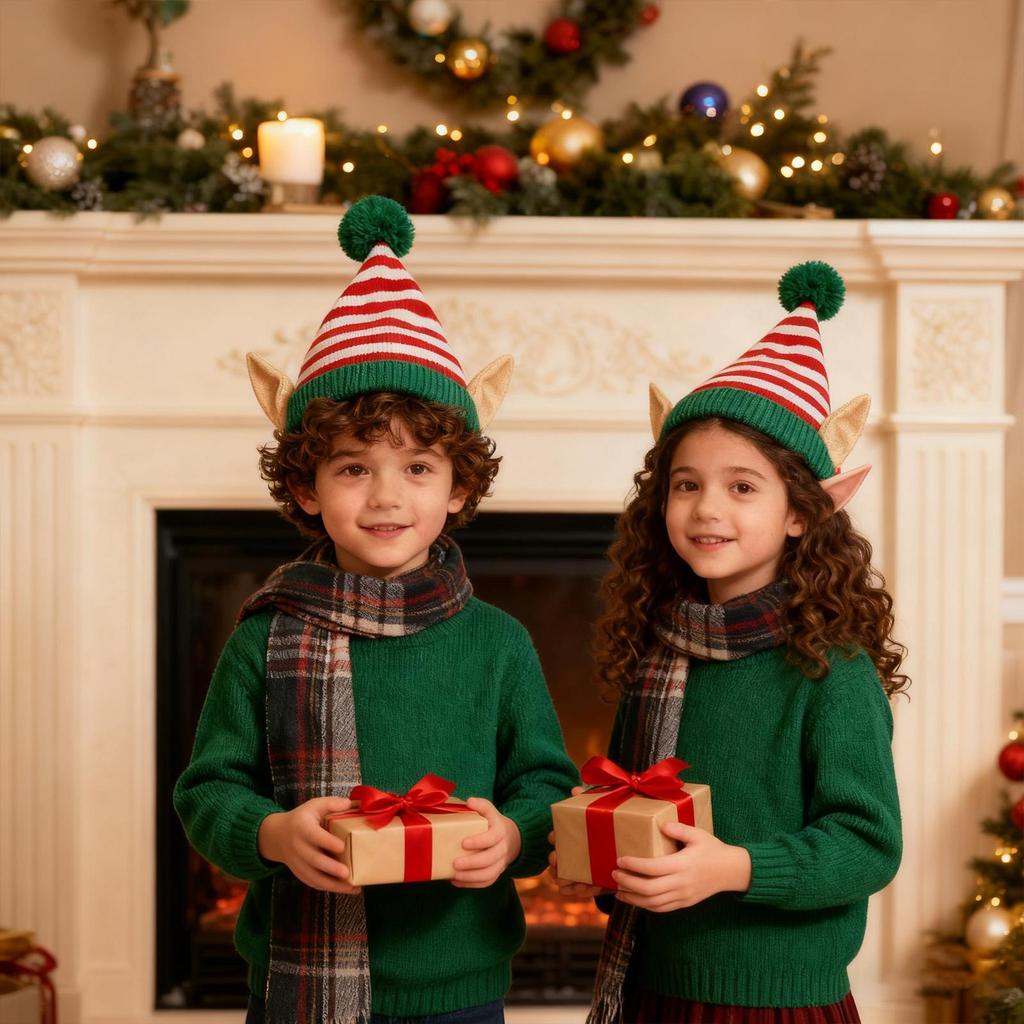 Santa Hat Festive Striped With Ear Christmas Dwarf Hat Adults For Fun Outdoor Cosplay Party Holiday Family Gathering Festival