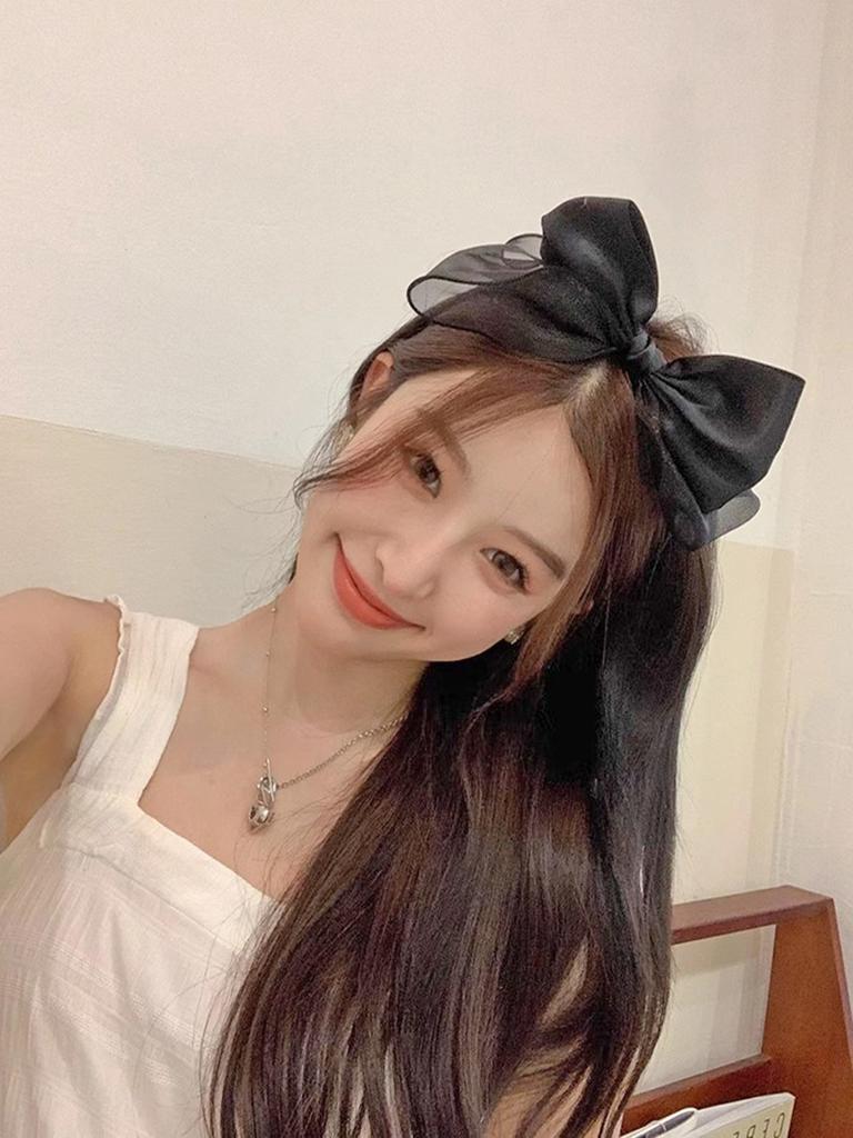 Lystrfac Black Mesh Fairy Bow 3D Headband Princess Women Girls Simple Hair Hoop Hairband Ladies Headwear Hair Accessories