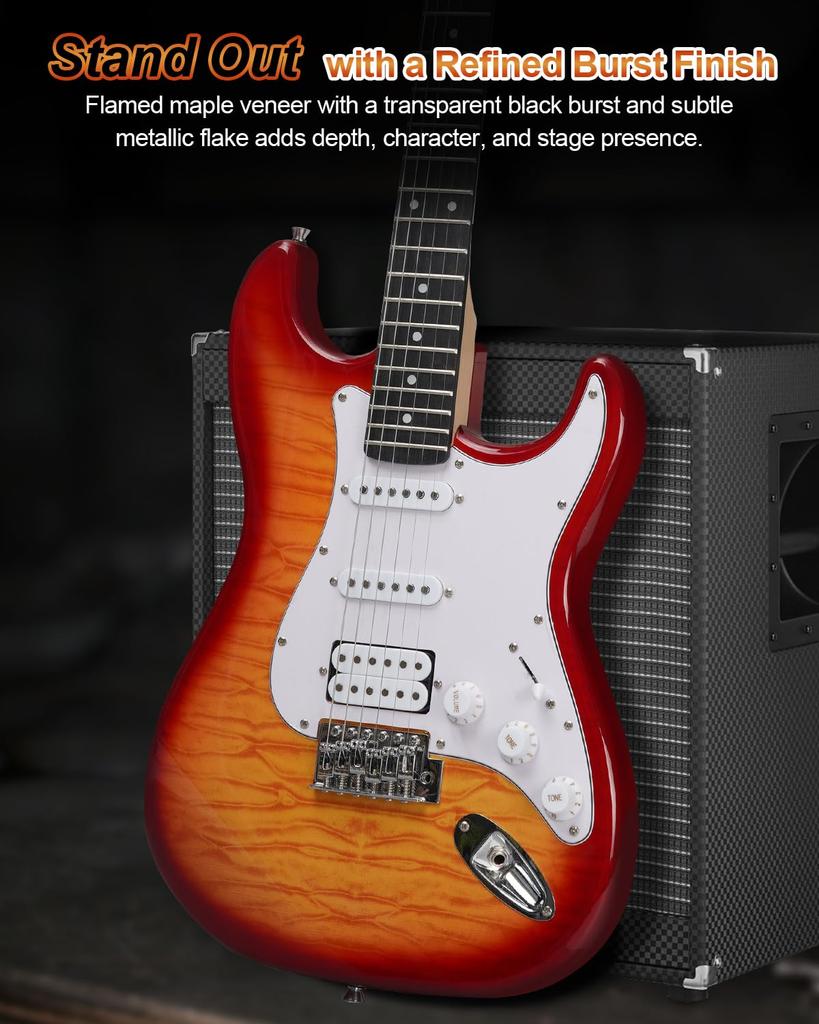 Electric Guitar Beginner Set 9 Pieces Starter Set HSS Pickups Switch Versatile Tones to High Guitar with Amplifier Ready to Play Right Away Umelody