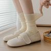 Spring and Summer Thin Lace Pile Socks, Color-blocking Mid-calf Socks, Versatile Flanged Socks, Women's Cotton Socks