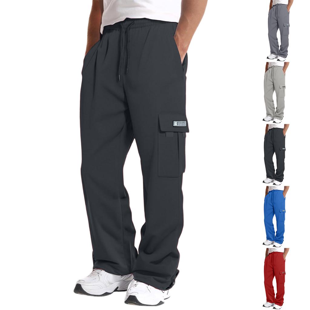 Men's Solid Color Work Pants With Multiple Pockets And A Relaxed Straight Leg