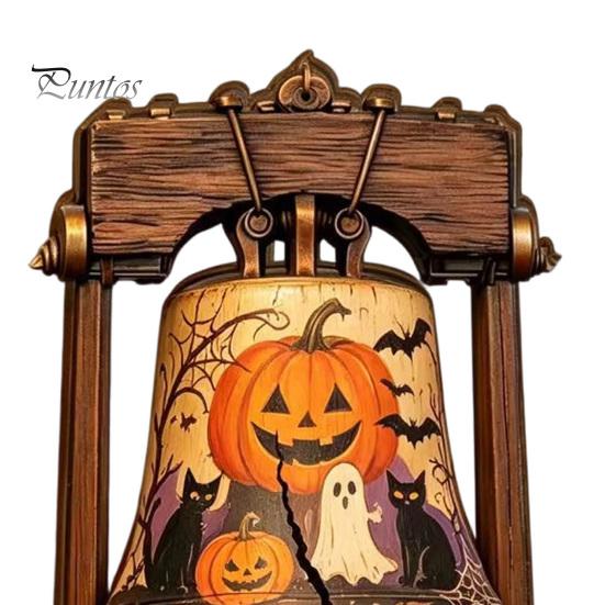 Housewarming Gift Ideas Vintage Halloween Wooden Bell Decor, Rustic Farmhouse Shelf Sitter with Artistic Photo Props Metal Wood Stand, Tabletop