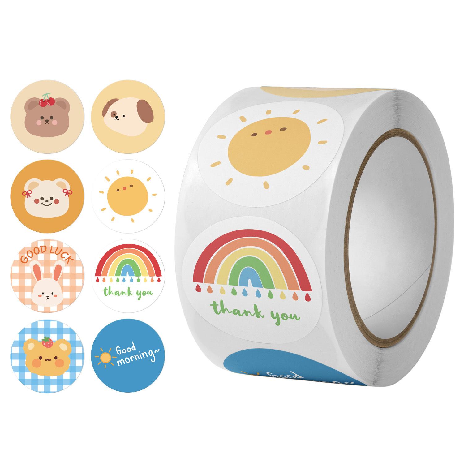 100-500Pcs Round Premium-Quality Cartoon Top-Grade Animals Premium-Quality Thank Superior-Grade You Superior-Grade Stickers First-Class Cute