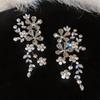 High-End Silver Needle Diamond Flower Leaf Stud Earrings: Luxurious, Fashionable Ear Ornaments for Women