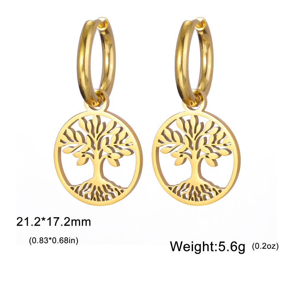 Vintage Life of Tree Pendants Hoop Earrings For Women Female Stainless Steel Earrings Trend Golden Charm Jewelry Pendientes