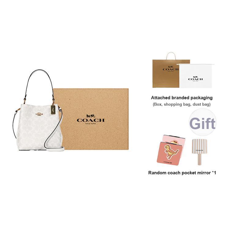 Coach Town 21 Monogram Logo Bucket Bag Women Handbags White 2312-IMRFF