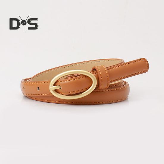 Women Belt Metal Oval Buckle Decor Multi Holes Design Adjustable Length Belt Imitation Leather Waist Strap Shirt Sweater Accessory