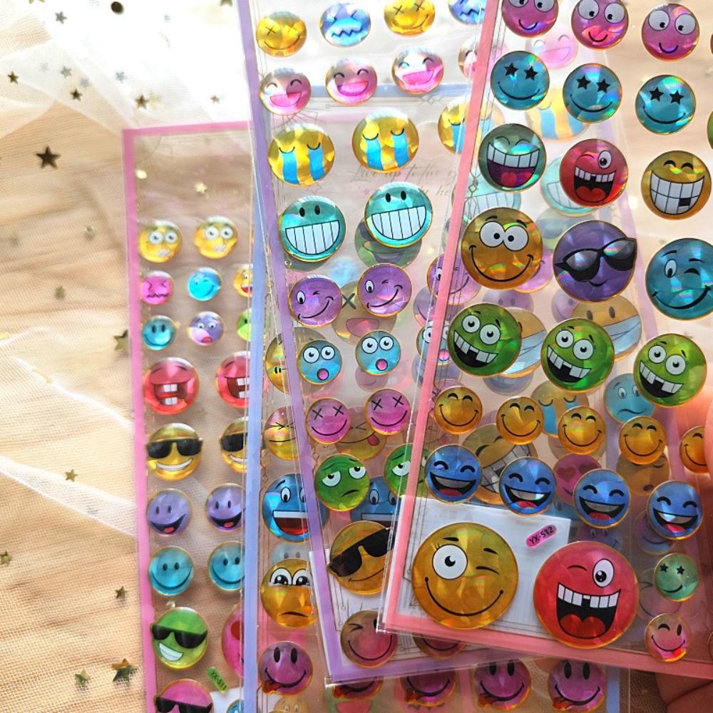 4-Piece Cute Cartoon Smiley Round Stickers - Kindergarten Kids' Face Reward Stickers for Hand Accounts, Diaries & Notebook Decor