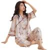 New Oriental Style Womens Pajama Twopiece With Breathable Cotton Satin For Home Use