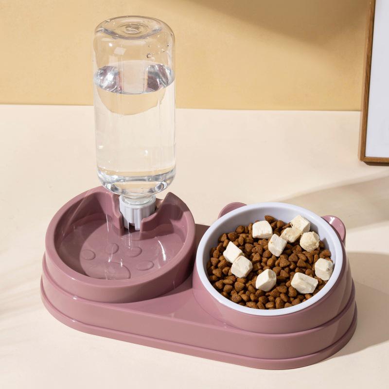 Automatic Double Bowl Pet Feeder: Slanted Stainless Steel Bowl for Cats & Dogs