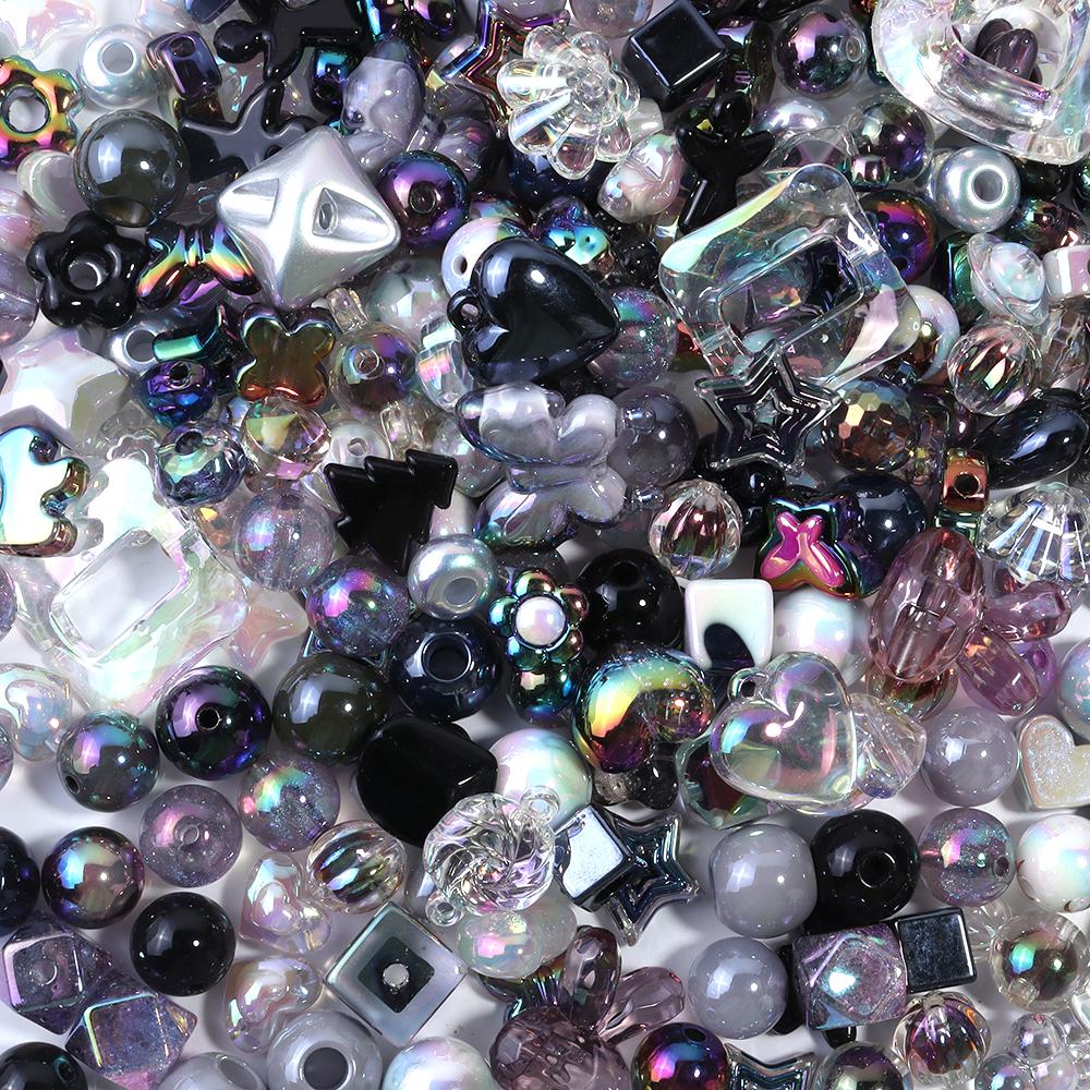 45g/Bag Mixed Shape Acrylic Beads Same Color Series UV Color Plated Loose Bead for Handmade Bracelets Necklace Key Phone Lanyard