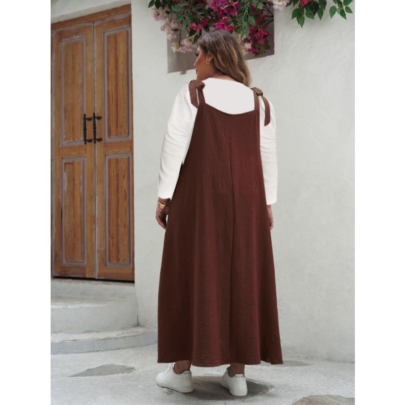 Frühling Sommer Große Größe Locker Lässig A-Linie Latzkleid Neu Damen Einfarbige Elegante Ärmellose Party Urlaubs Langes Kleid Einfache Mode Kleidung