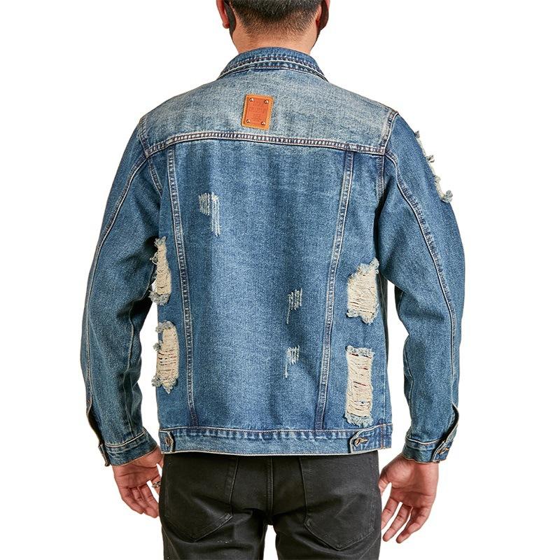 Spring and Autumn Ripped Denim Jacket Men's American High Street Work Jacket Boys Top