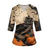 Women's V Neck Costume Top with Pockets Side Slits 3/4 Sleeves Halloween Print for Party