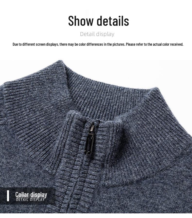 Men's 100% Merino Wool Half-Zip Pullover Sweater - Warm Winter Wear for Middle-Aged Men