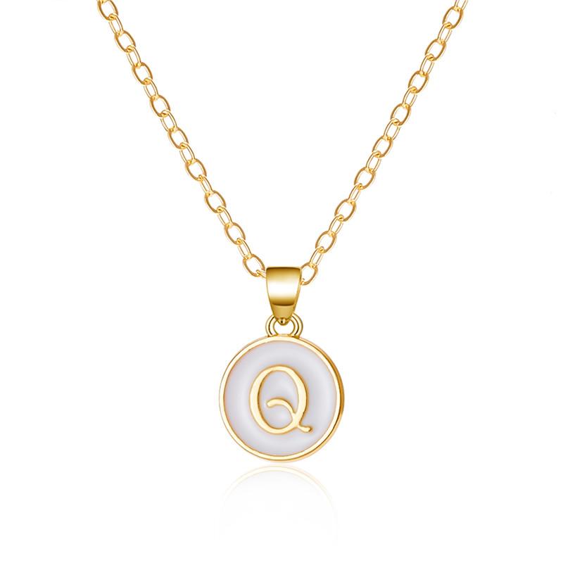 A-Z 26 Letters Necklace For Women Exquisite Initials Name Round Enamel Pendant Clavicle Chain Choker Necklaces Jewelry