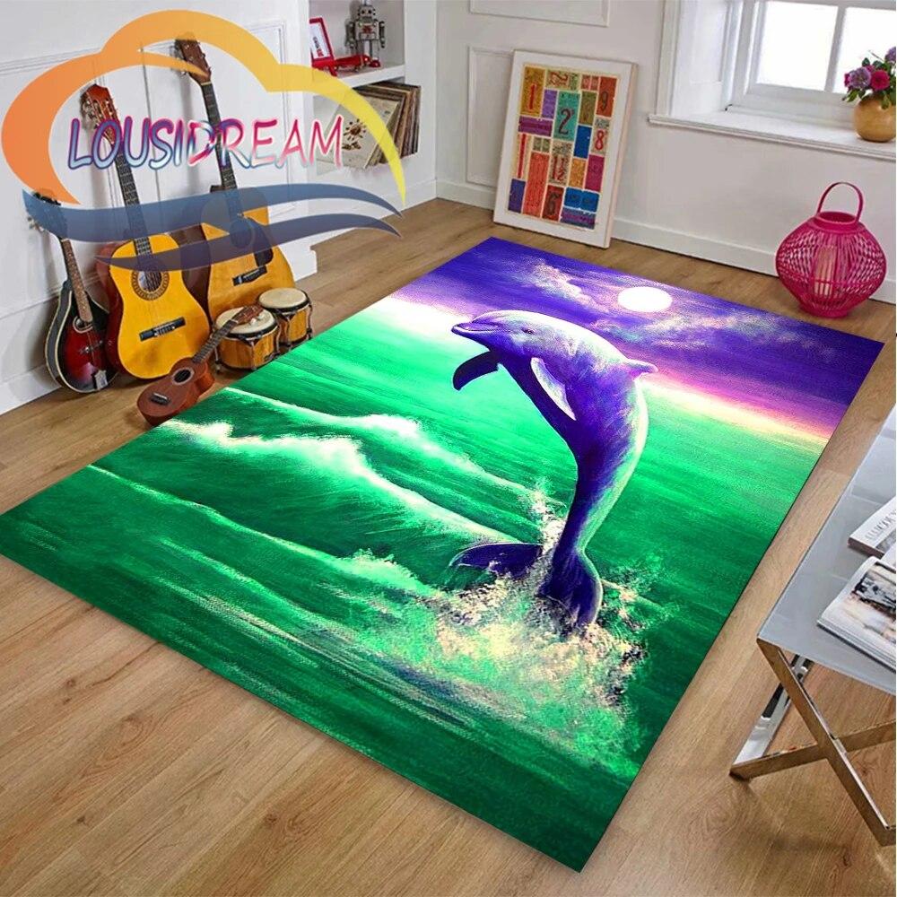 Sea Animal World Koberec Delphinidae Koberec Oceanic Delfíni Obývací pokoj Ložnice Velká plocha Měkká 3D módní dekorace Mat