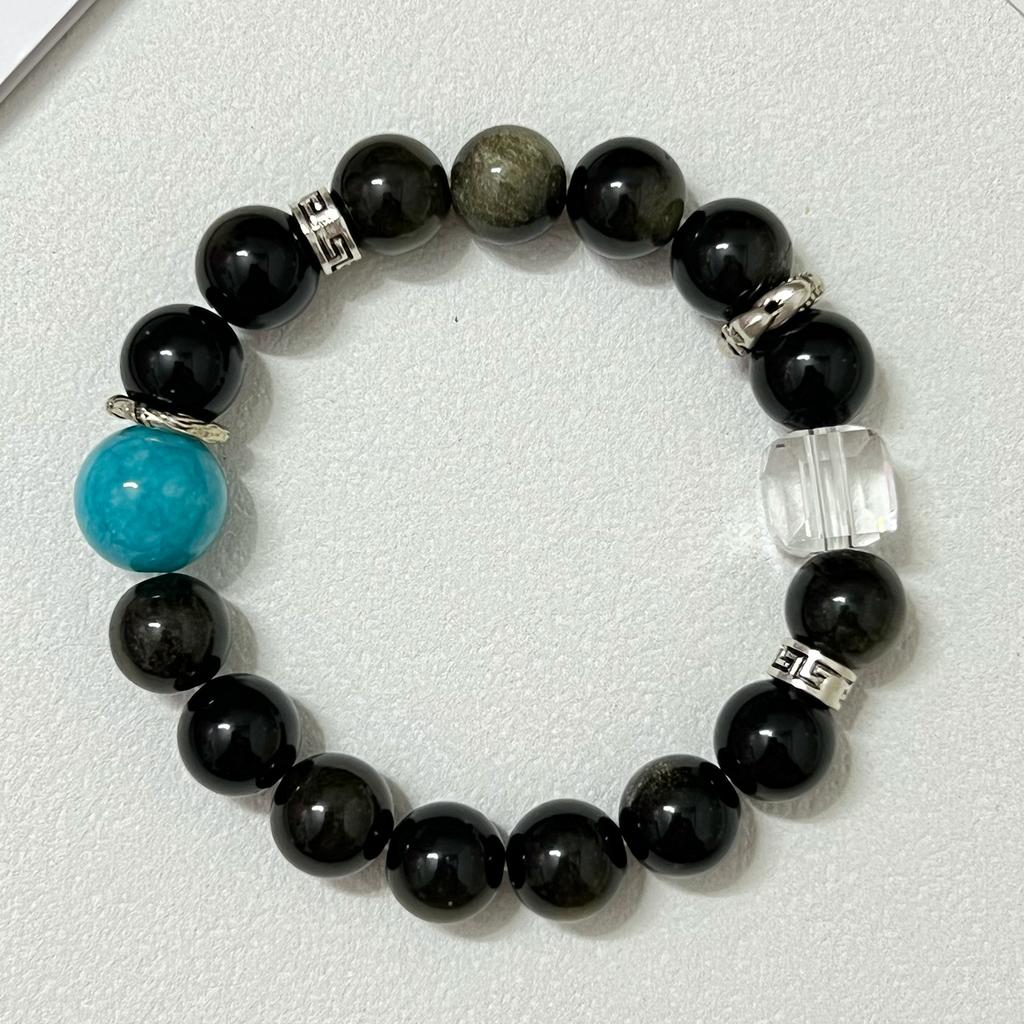 Natural Obsidian Beaded Bracelets for Men 12mm Stone Strand Bangle for Energy Shielding Grounding Stress Negative Energy Protection DIY Jewelry Gifts