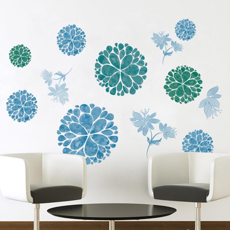 Buy Removable Wall Stickers Blue Flower Waterproof PVC Decals Living