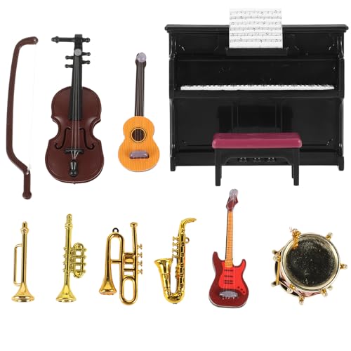 STOBOK Dollhouse Miniature Musical Instrument Set, Mini Musical Instrument Model Set (1 Piece) Includes Violin, Piano, Trumpet, Saxophone, and Electri