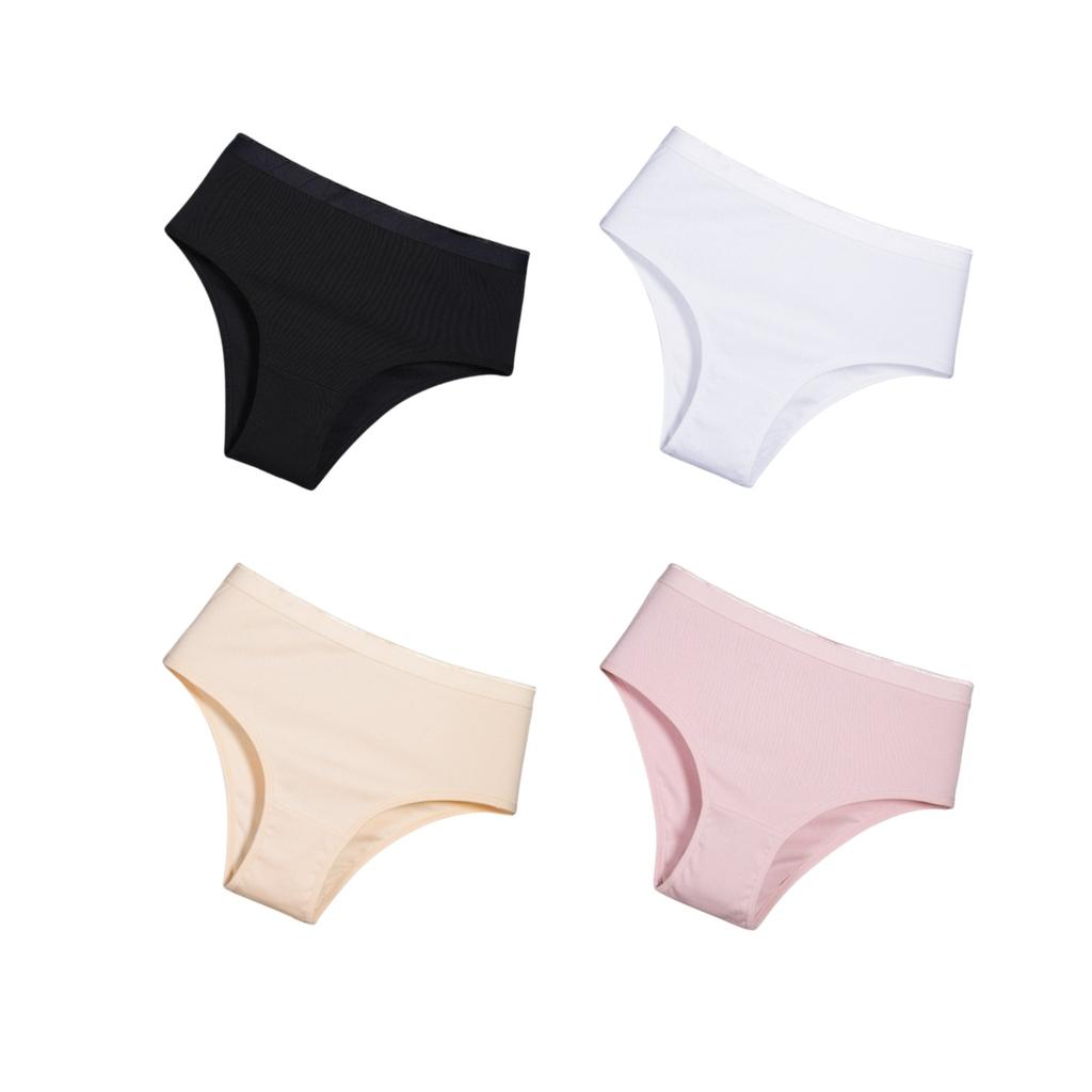 4Pcs/Set Cotton Underwear for Women High Rise Panties Soild Colour Stretch Briefs Ladies Half Cover Briefs Soft Sexy Lingerie