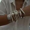 Vintage Pearl Wide Cuff Bangles Men Hip Hop Punk Silver Color Geometric Spring Bangles For Women Bracelet Jewelry