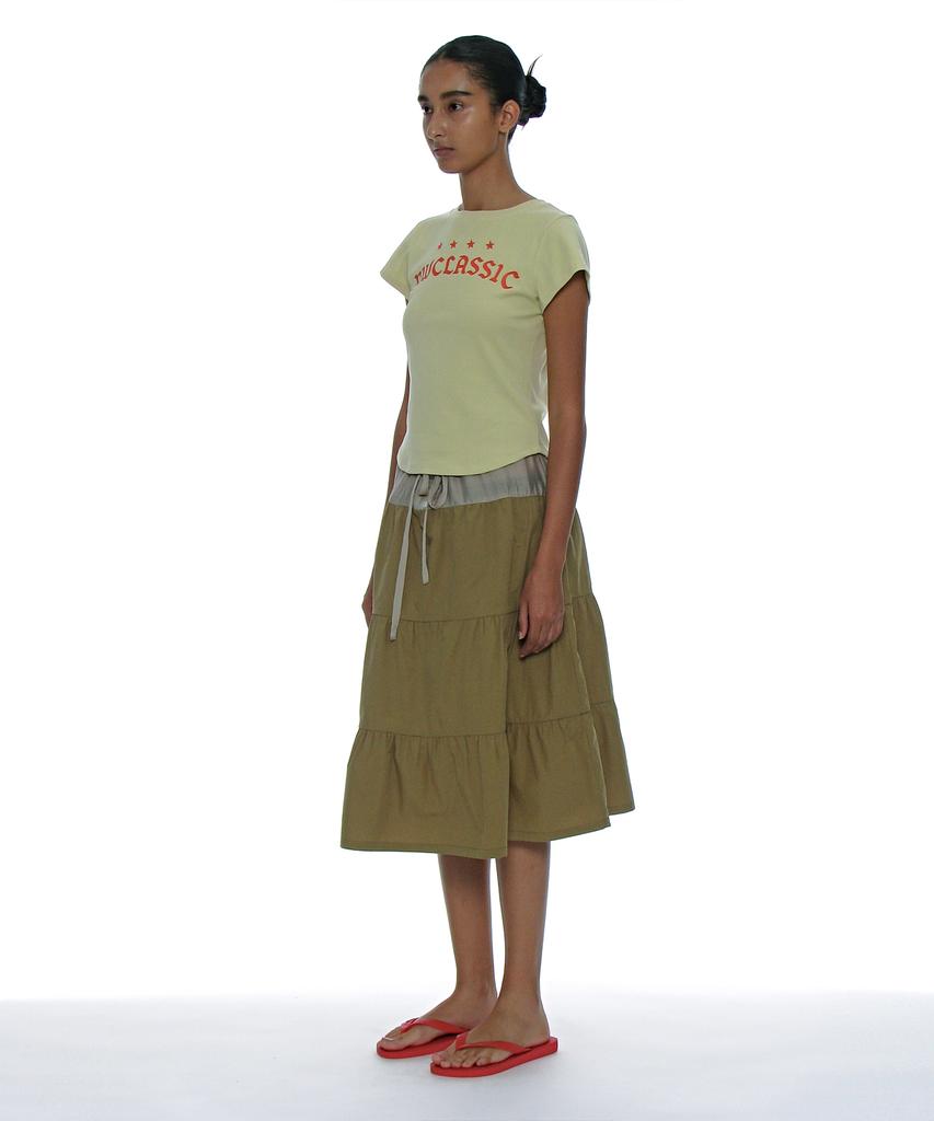 Partimento Woman Tiered Shirred Midi Skirt_Khaki