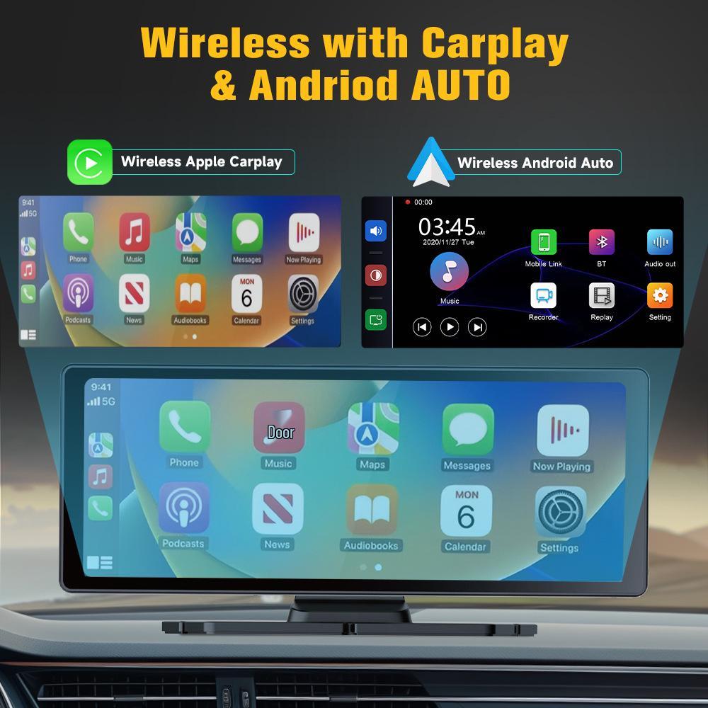 10.26-Inch WiFi Wireless CarPlay Dash Cam with Night Vision & Navigation