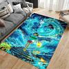 Area Rug, Spirited Away Haku Dragon Blue Waves Chihiro Lantern Night Print, Playroom Decor, Non-Slip Mat