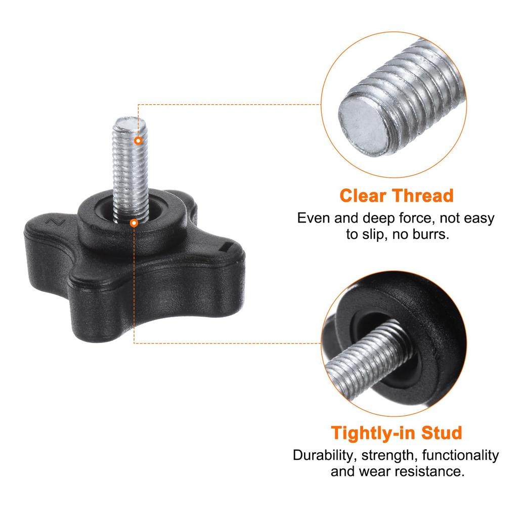 uxcell 6pcs Star Knobs M5x12mm Male Thread Plastic 4 Star Stud Knobs Hand Tighten