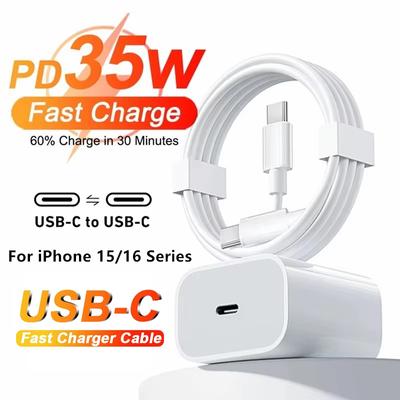 Caricabatterie da muro rapido USB C PD da 35 W per iPhone 15 16 Pro Max 15 16 Plus Cavo di ricarica rapida USB-C a Type-C
