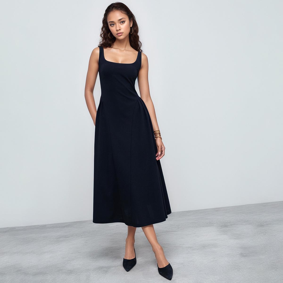 

European & American Style Sleeveless Backless Sexy Slim Casual Mid-Length Dress for Women - Spring/Summer Fashion XL чёрный