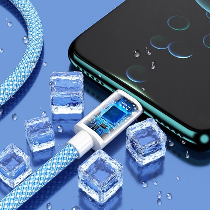 High Efficiency 2m Type C Charging Cable Power Adapter Line Wire Cord for Smartphone Earbud Braided Design Easy to Use