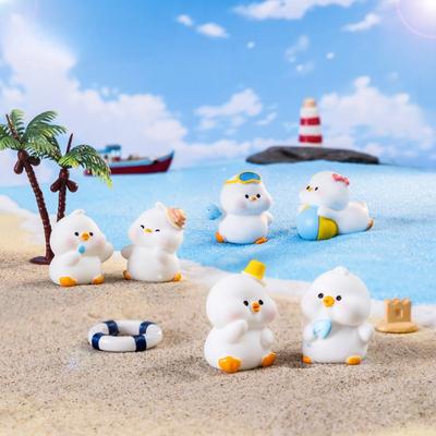 Cute Micro-landscape Summer Beach Little Duck Figurines, Dream Decorations Accessories Desktop Car Ornaments