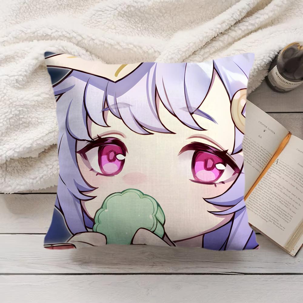 Qiqi Cute Genshin Impact Cushion Cover Silky Short Plush Invisible Zipper Dustproof Sofa Pillow Case For Home Decor