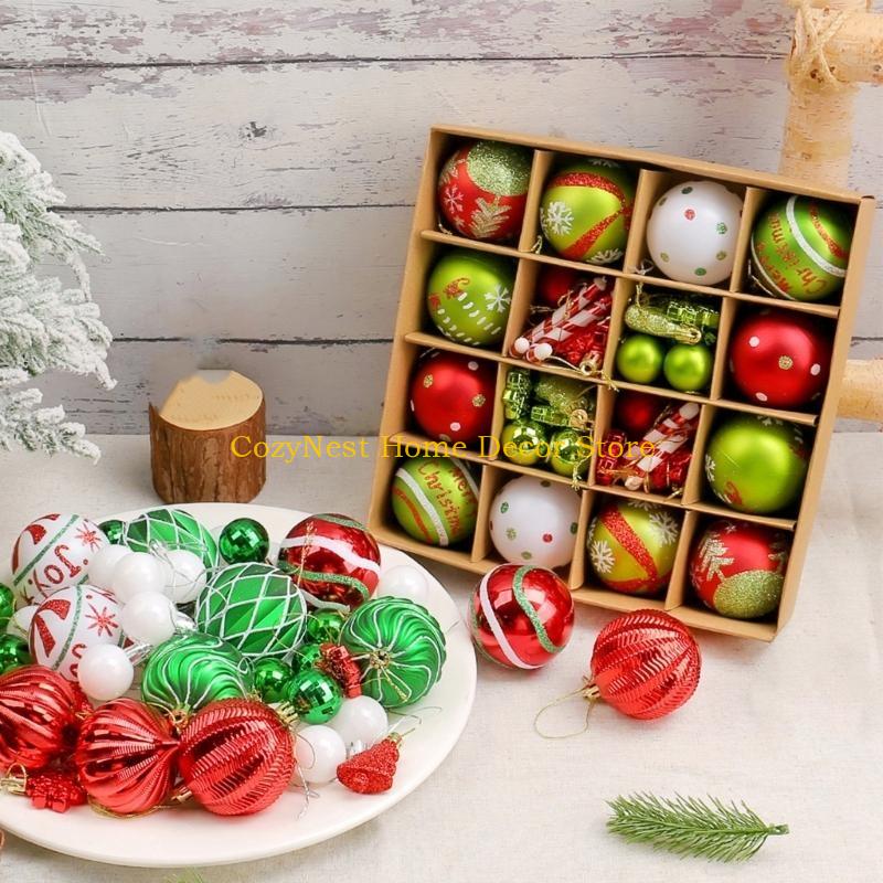 

92MF 42PCS Shatterproof Christmas Ornaments Ball Set, 2.36 Inch Glittering Plastic Holiday Decorations with Hooks, Bright Colors China Mainland