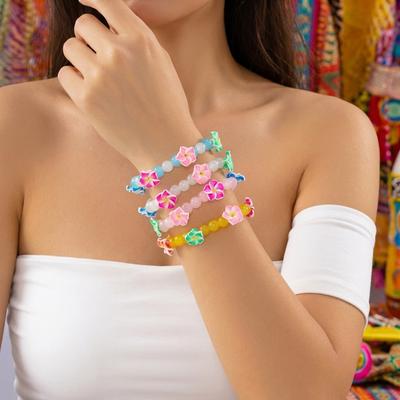 Boho Perlen Blumen Elastische Armbänder für Damen Heishi Perlen Buntes Frangipani Armband Sommer Strandparty Schmuck Geschenk