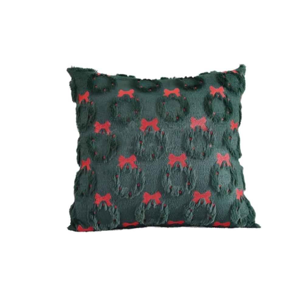 Plush Christmas Decorative Cushion Cover Christmas Tree Wreath Pattern Embroidered Sofa Cushion Slipcover Square Hidden Zipper