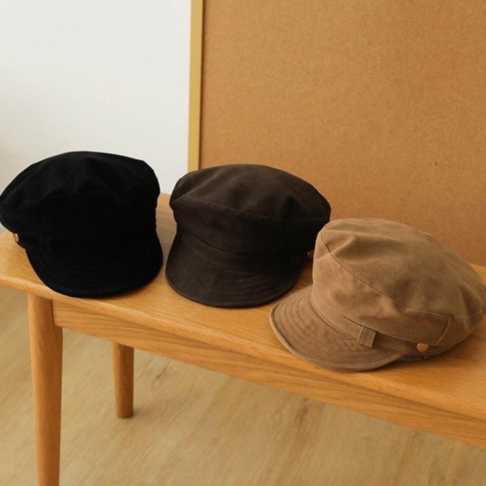 Flat Top Newsboy Hat Short Brim Artist Hat Versatile Suede Berets  Girls