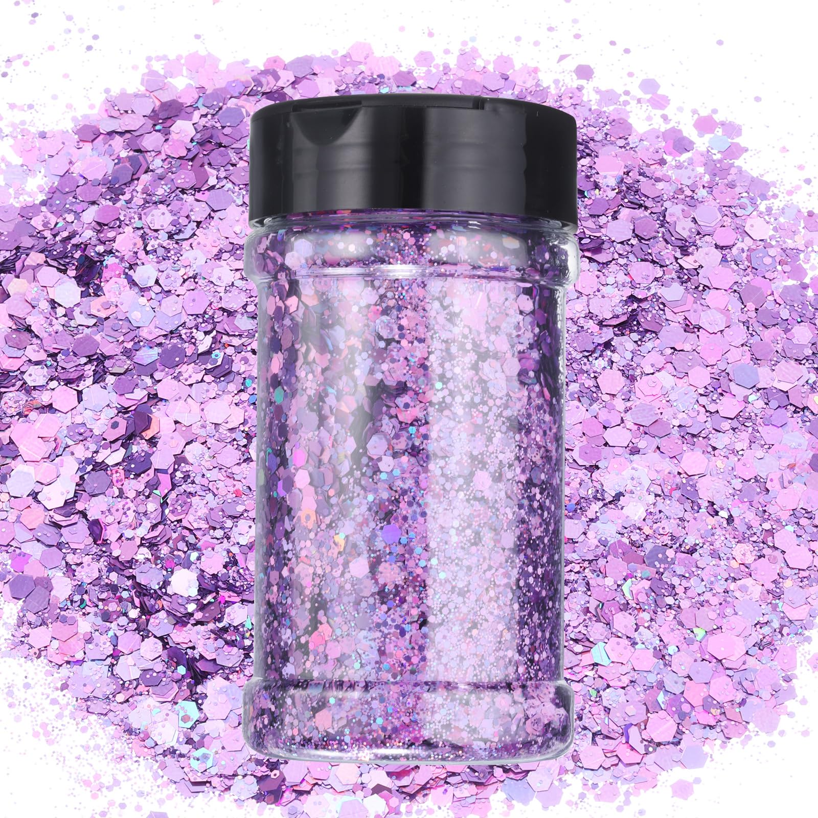 

uxcell Holographic Chunky Glitter 3.5g100g Purple Holographic Glitter Powder Mixed Chunky & Fine Flakes Sparkling Sequins for Nails, Hair, and Epoxy