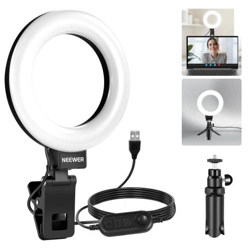 NEEWER Basic 5 Inch Ring Light with Clip and Tripod Clip-on Dimmable 10W 3000k-6000K for Laptop/Computer/Monitor Actress Light Makeup Light Selfie Lig
