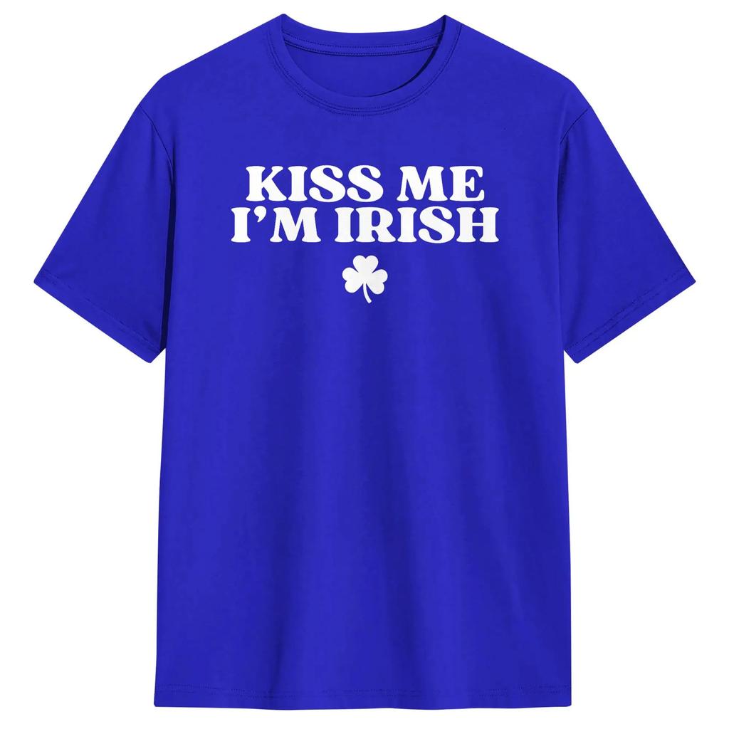 Vintage Kiss Me I'm Irish Funny St Patricks Day T-Shirts Men Round Collar Cotton T Shirts  Short Sleeve Tees Gift Idea Tops