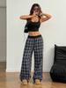 Loose Relaxed Fit Straight Cut Pinstripe Patchwork High Waist Draped Casual Athletic Pants